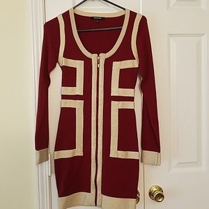 Long Sleeved Burgundy and Gold Dress